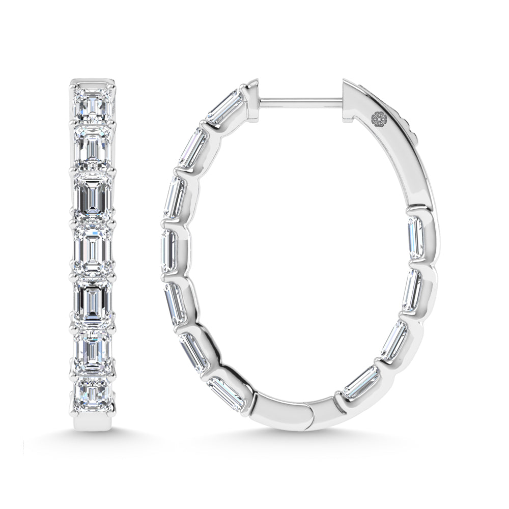 14K White Gold 3 1/2 Ct.Tw. Labgrown Diamond Vertical Emerald Shape In and Our Hoop Earrings