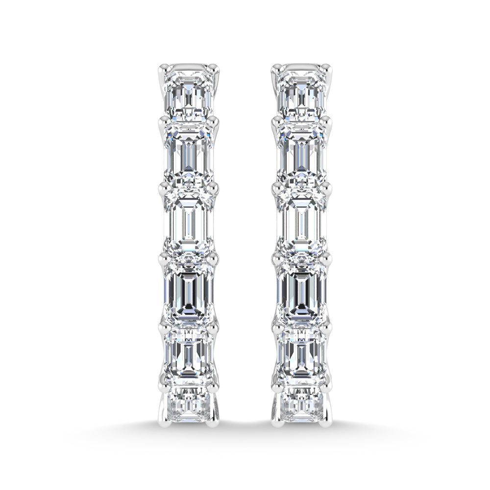 14K White Gold 6 Ct.Tw. Labgrown Diamond Vertical Emerald Shape In and Our Hoop Earrings