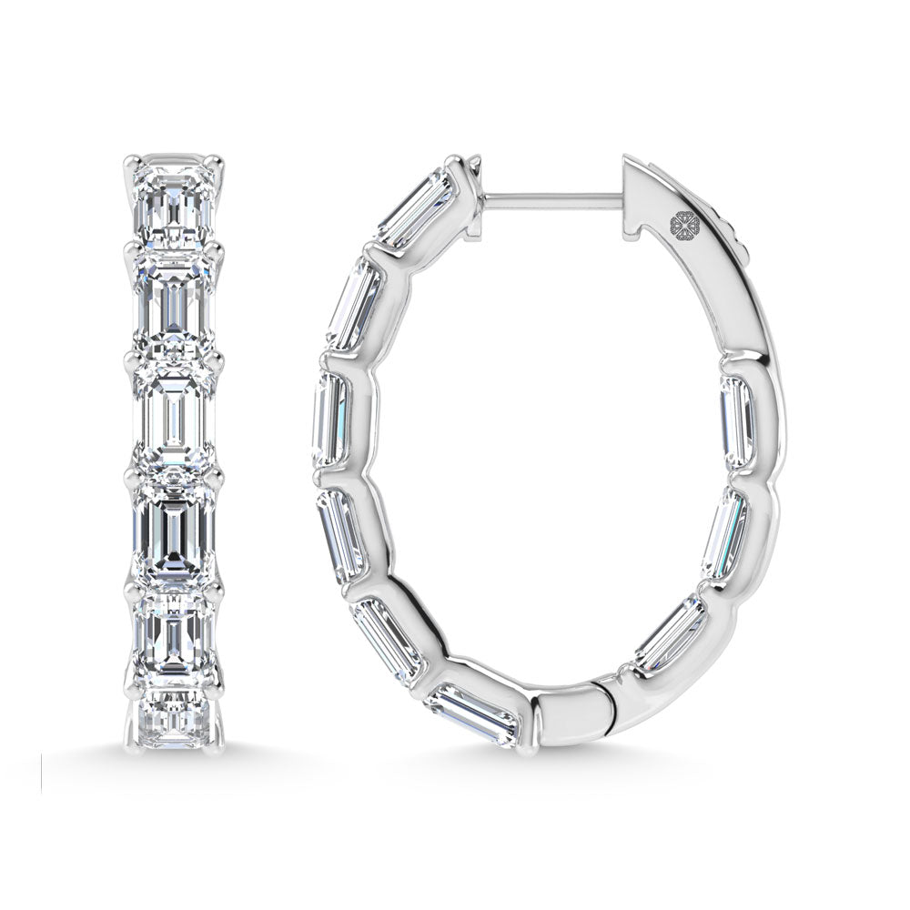 14K White Gold 6 Ct.Tw. Labgrown Diamond Vertical Emerald Shape In and Our Hoop Earrings