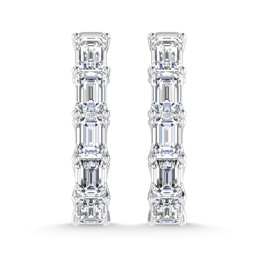 14K White Gold 8 Ct.Tw. Labgrown Diamond Vertical Emerald Shape In and Our Hoop Earrings