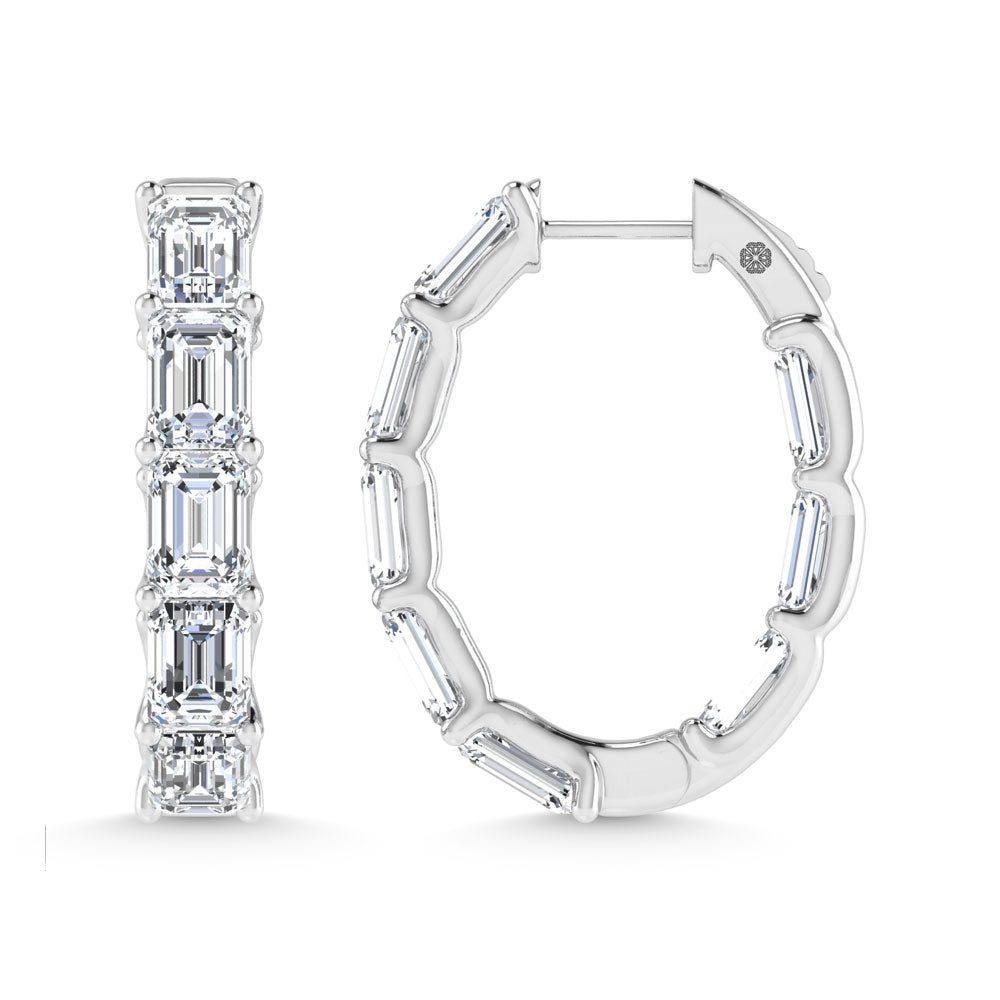 14K White Gold 8 Ct.Tw. Labgrown Diamond Vertical Emerald Shape In and Our Hoop Earrings