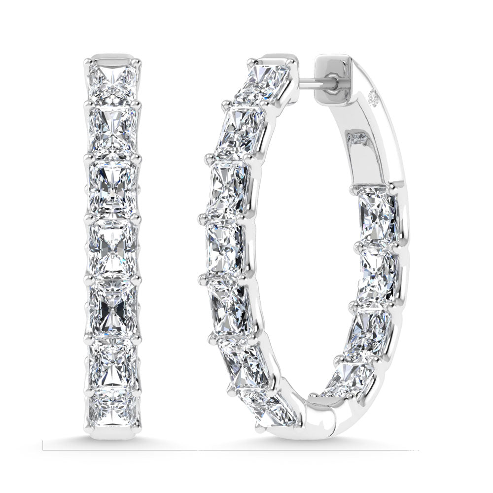 14K White Gold 2 3/4 Ct.Tw. Labgrown Diamond In and Out Vertical Radiant Shape Hoop Earring