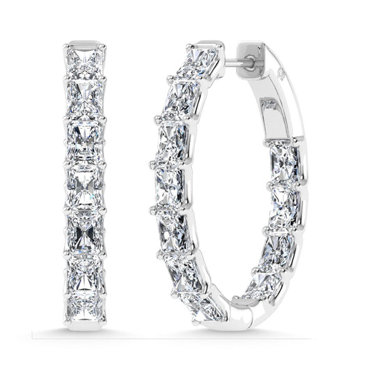 14K White Gold 3 1/2 Ct.Tw. Labgrown Diamond In and Out Vertical Radiant Shape Hoop Earring