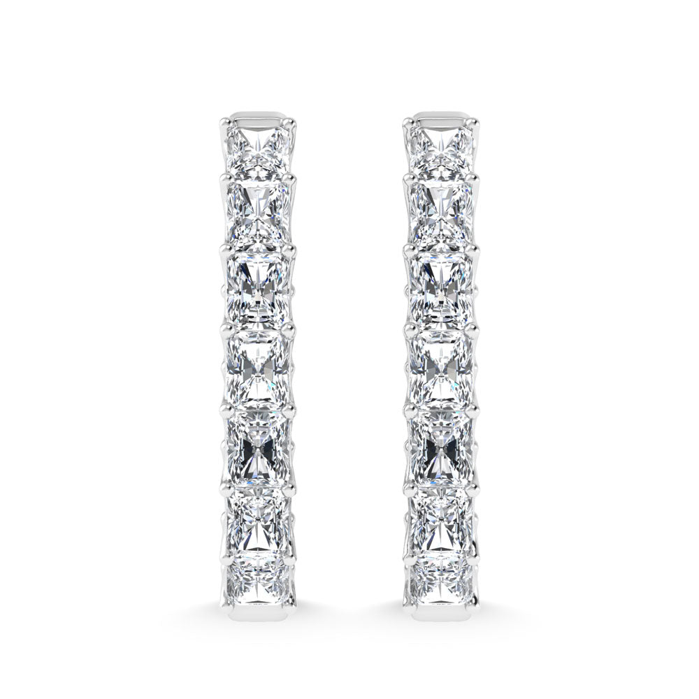 14K White Gold 3 1/2 Ct.Tw. Labgrown Diamond In and Out Vertical Radiant Shape Hoop Earring