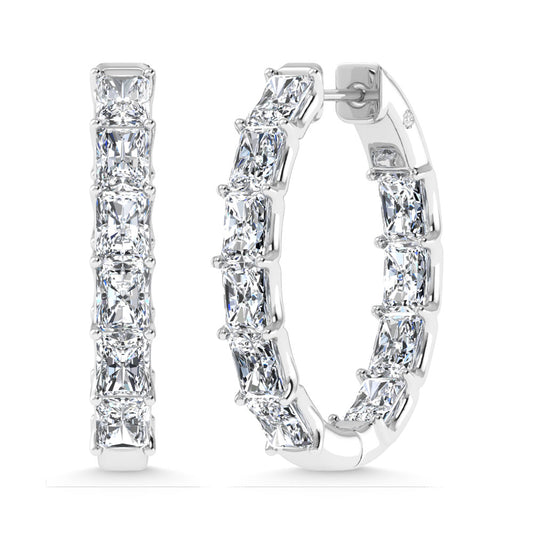 14K White Gold 4 Ct.Tw. Labgrown Diamond In and Out Vertical Radiant Shape Hoop Earring