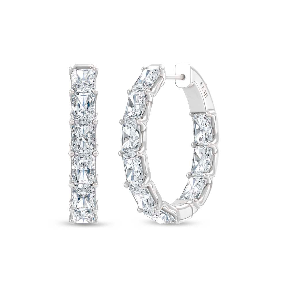 14K White Gold Lab Grown Diamond 5 Ct.Tw. Horizontal Radiant Shape In and Out Hoop Earrings