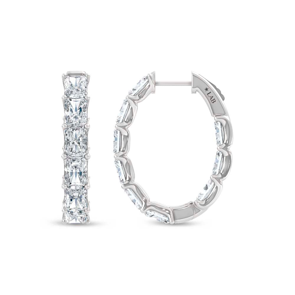 14K White Gold Lab Grown Diamond 5 Ct.Tw. Horizontal Radiant Shape In and Out Hoop Earrings