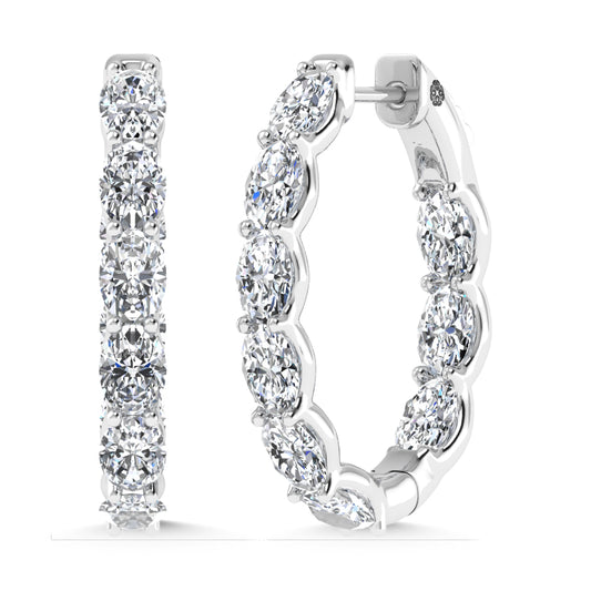 14K White Gold 4 Ct.Tw. Labgrown Diamond Vertical Oval Shape In and Our Hoop Earrings