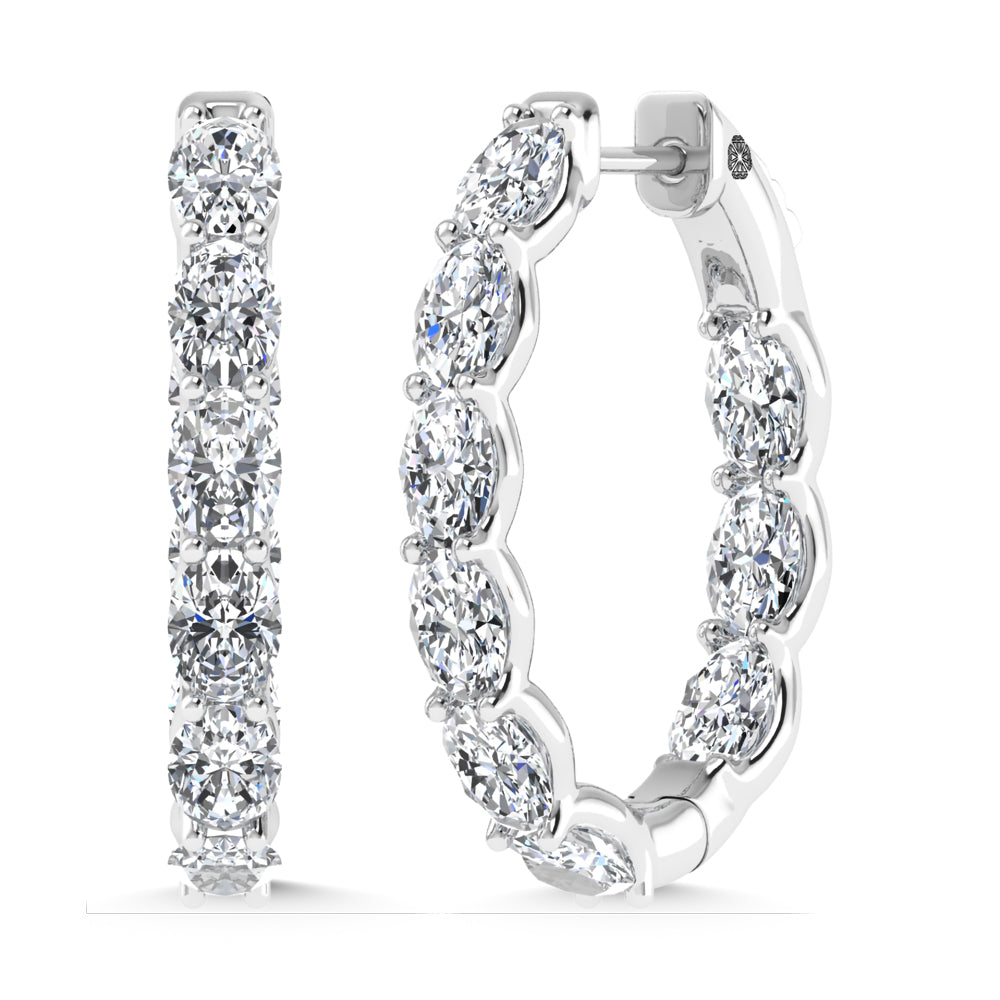 14K White Gold 5 Ct.Tw. Labgrown Diamond Vertical Oval Shape In and Our Hoop Earrings