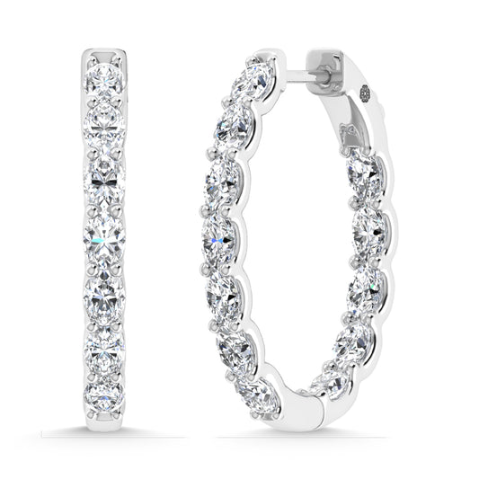 14K White Gold 2 1/2 Ct.Tw. Labgrown Diamond Vertical Oval Shape In and Our Hoop Earrings
