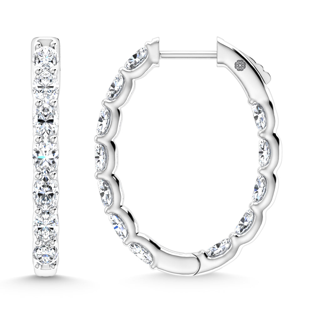 14K White Gold 2 1/2 Ct.Tw. Labgrown Diamond Vertical Oval Shape In and Our Hoop Earrings