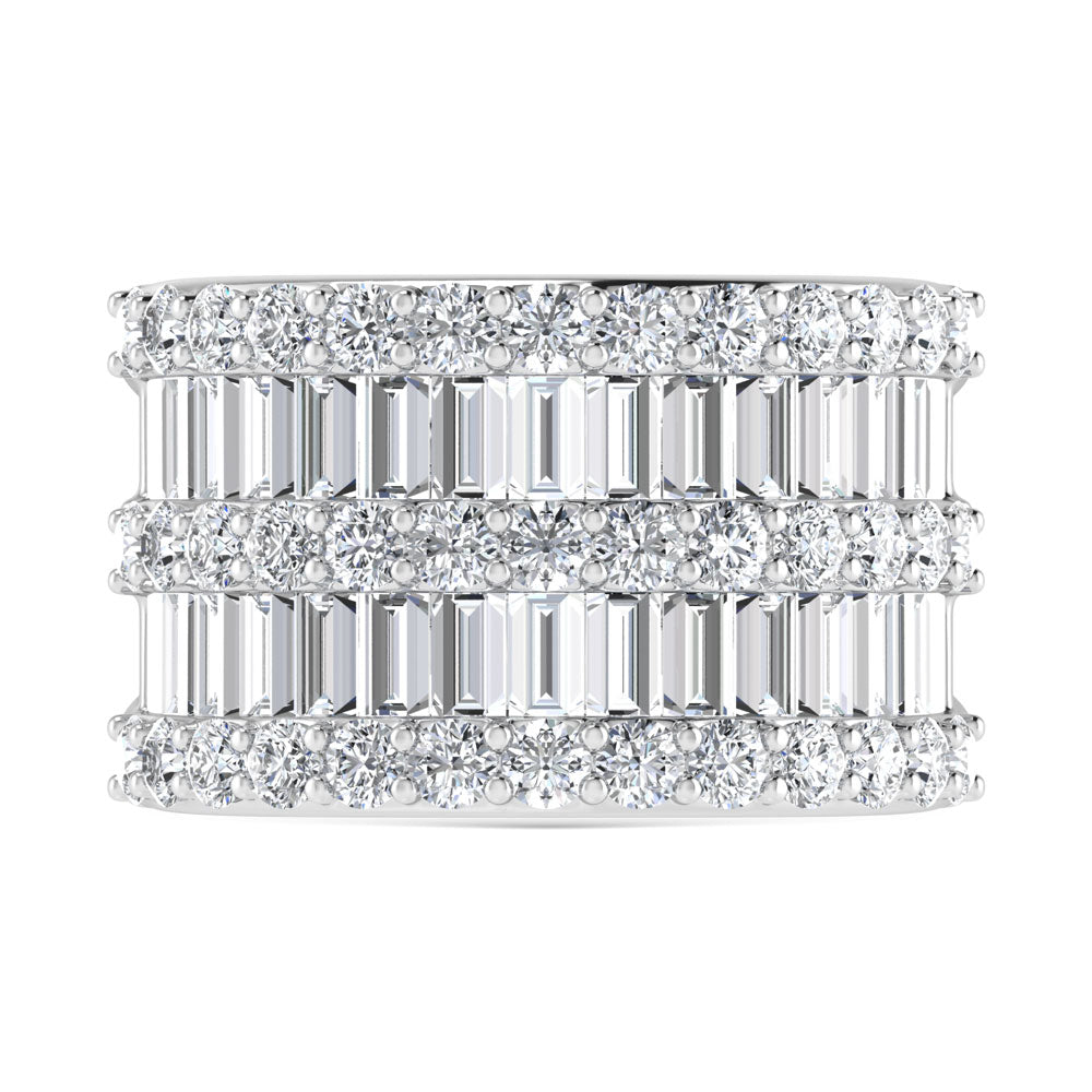 14K White Gold 3 Ct.Tw. Labgrown Diamond Round and Baguette Cut Fashion Band