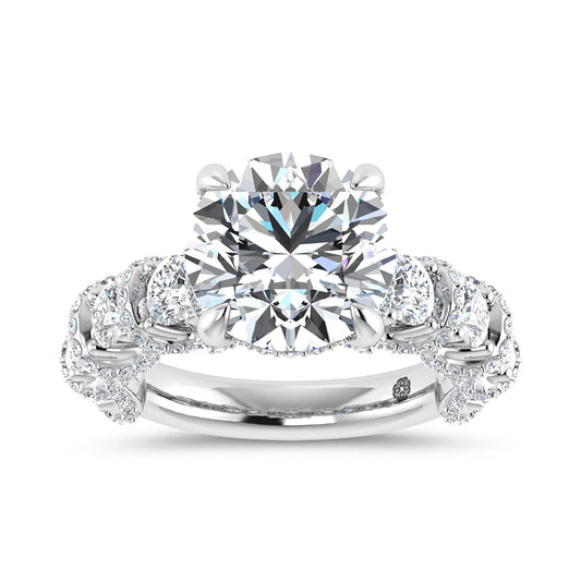 14K White Gold Lab Grown Diamond Round Shape 7 Ct.Tw. Engagement Ring (Center 5 ctw)
