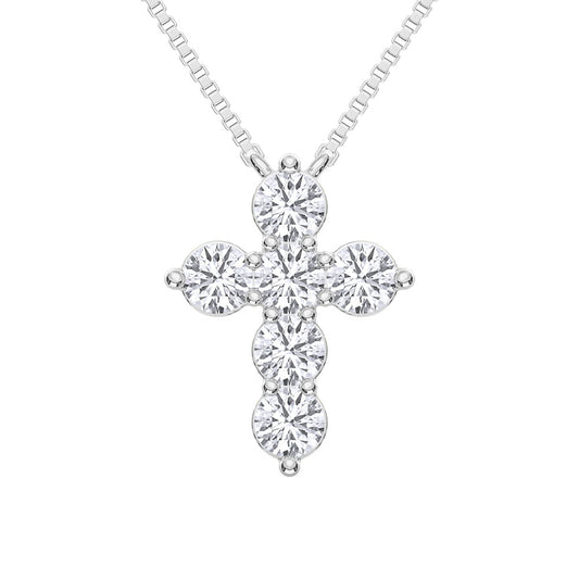 14K White Gold 1 Ct.Tw. Labgrown Diamond Cross Pendant