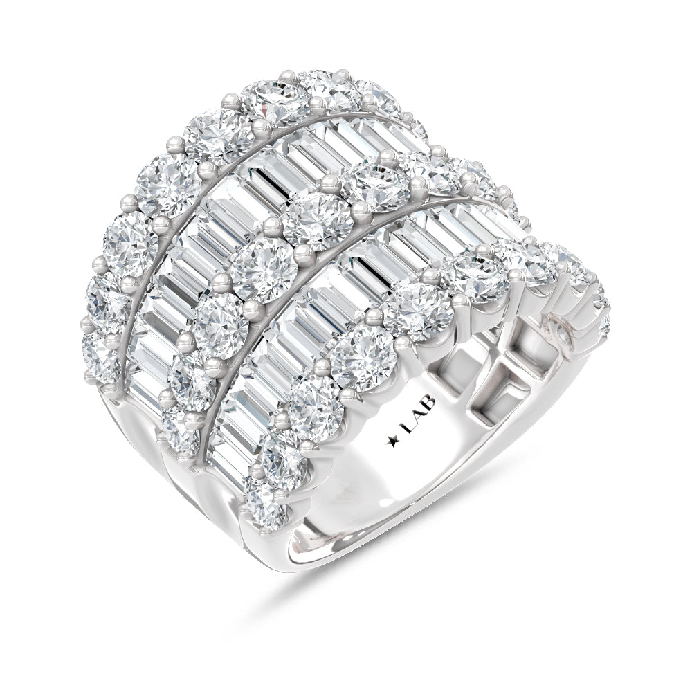 14K White Gold Lab Grown Diamond  6 Ct.Tw. Round and Baguette Fashion Ring