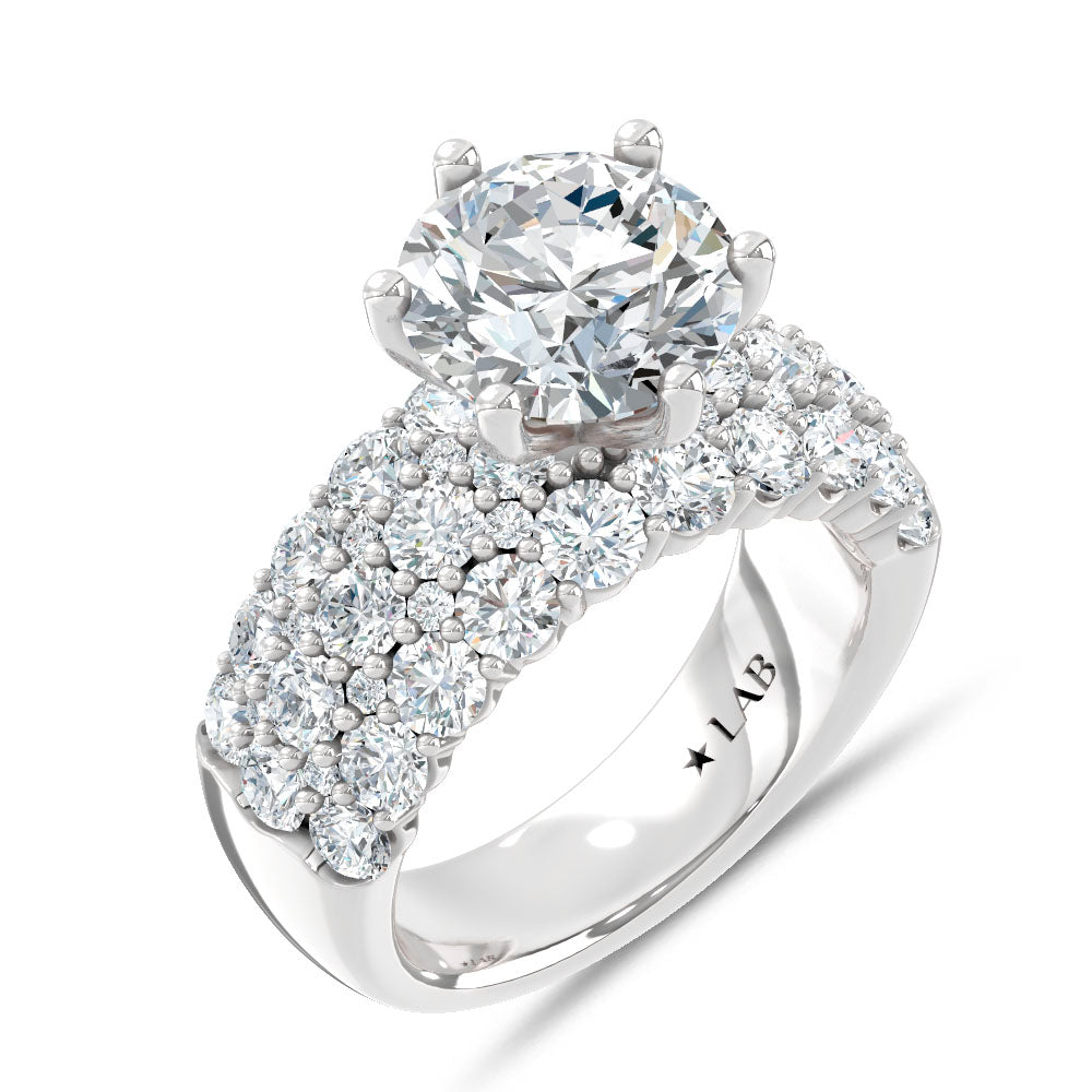 14K White Gold Lab Grown Diamond 5 1/2 Ct.Tw. Round Shape Engagement Ring ( Center 3 ctw)