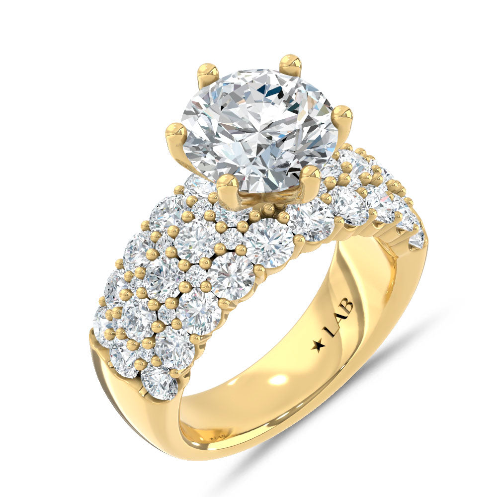 14K Yellow Gold Lab Grown Diamond 5 1/2 Ct.Tw. Round Shape Engagement Ring ( Center 3 ctw)