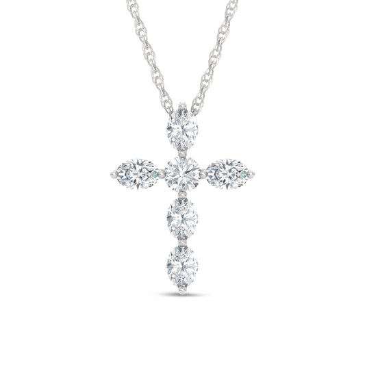 14K White Gold Lab Grown Diamond 1 Ct.Tw. Round and Oval Cross Pendant