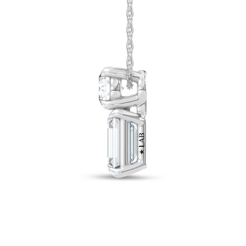 14K White Gold Lab Grown Diamond 1 Ct.Tw. Round and Emerald Fashion Pendant