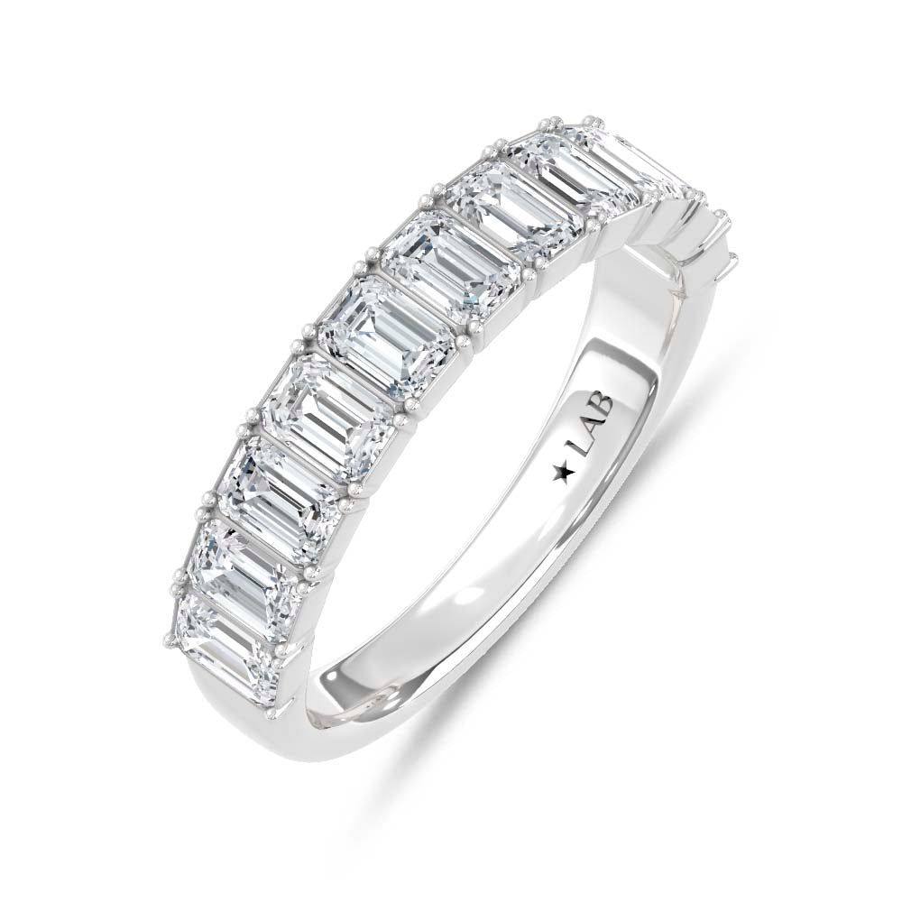 14K White Gold Lab Grown Diamond Emerald Cut 1 Ct.Tw. Half Way Band