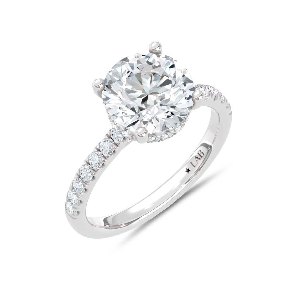 14K White Gold Lab Grown Diamond  4 1/2 Ct.Tw. Round Hidden Halo Engagement Ring