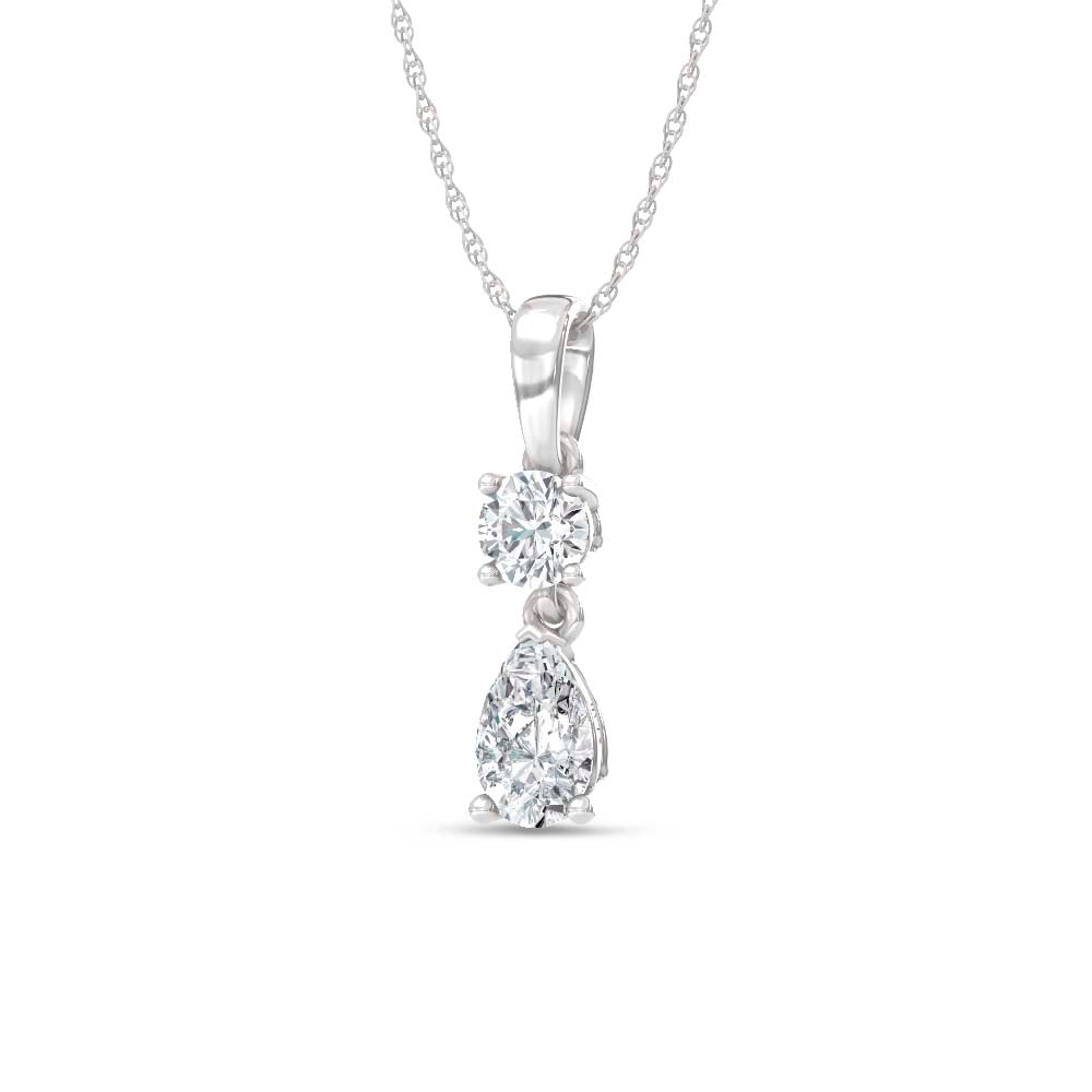 14K White Gold Lab Grown Diamond  1/2 Ct.Tw. Round and Pear Fashion Pendant