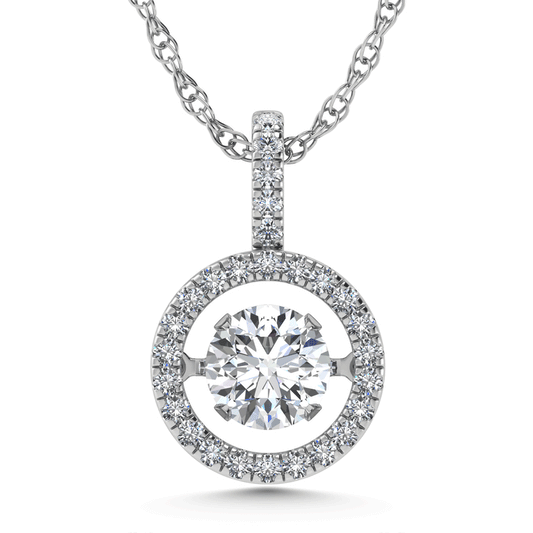 14K White Gold Lab Grown Diamond 1 3/4 Ct.Tw. Round Shape Shimmering Pendant (Center 1 1/2 ctw)
