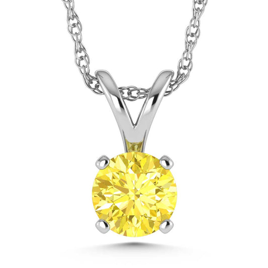 14K White Gold Lab Grown Yellow Diamond 1/4 Ct.Tw. Solitaire Pendant