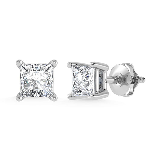 14K White Gold Lab Grown Diamond 2 Ct.Tw. IGI certified CVD VS1+ G+ Princess Stud Earrings (Available in 0.50ctw to 4ctw)