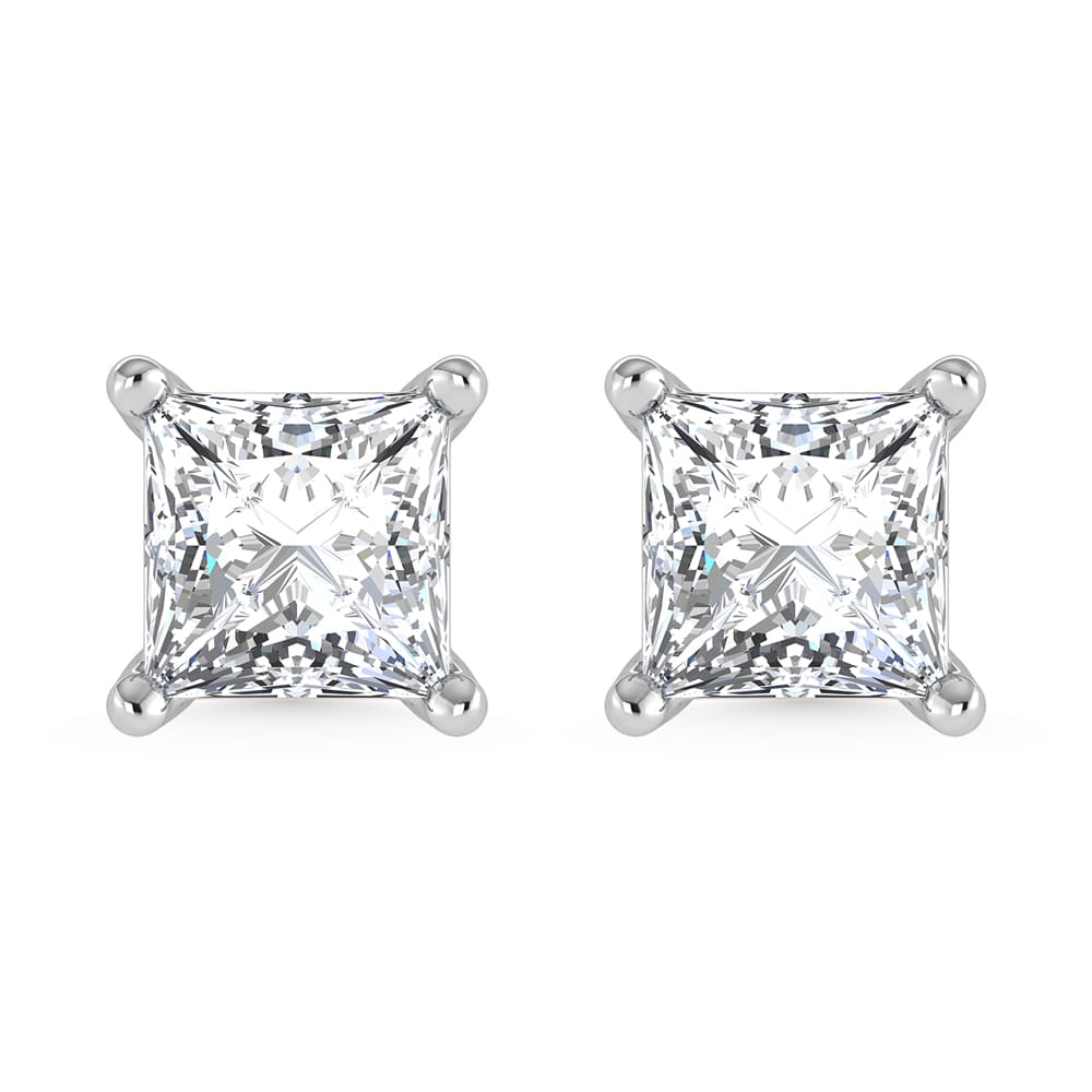 14K White Gold Lab Grown Diamond 4 Ct.Tw. IGI certified CVD VS1+ G+ Princess Stud Earrings (Available in 0.50ctw to 4ctw)
