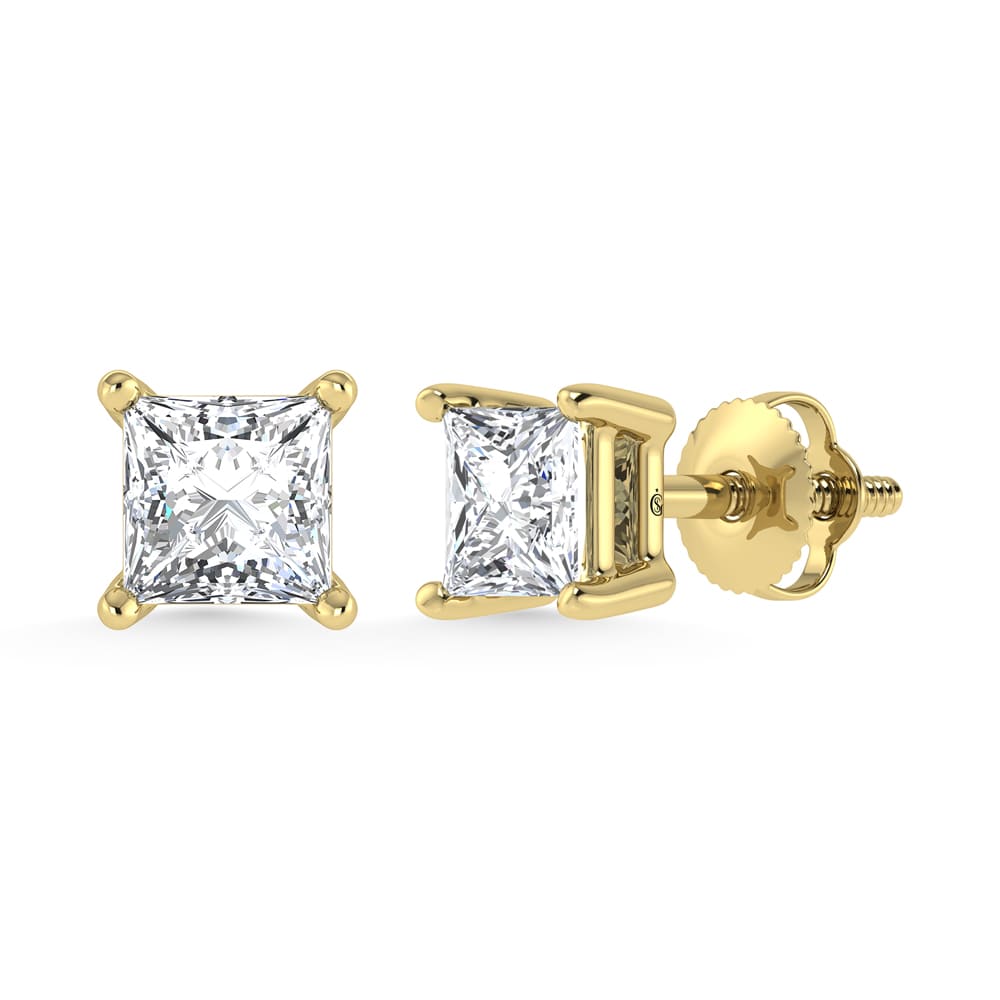 14K Yellow Gold Lab Grown Diamond 1/2 Ct.Tw.  CVD VS1+ G+ Princess Stud Earrings (Available in 0.50ctw to 4ctw)