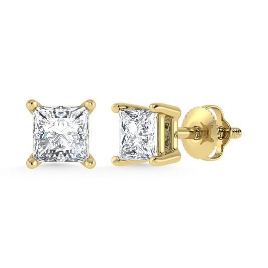 14K Yellow Gold Lab Grown Diamond 3/4 Ct.Tw.  CVD VS1+ G+ Princess Stud Earrings (Available in 0.50ctw to 4ctw)