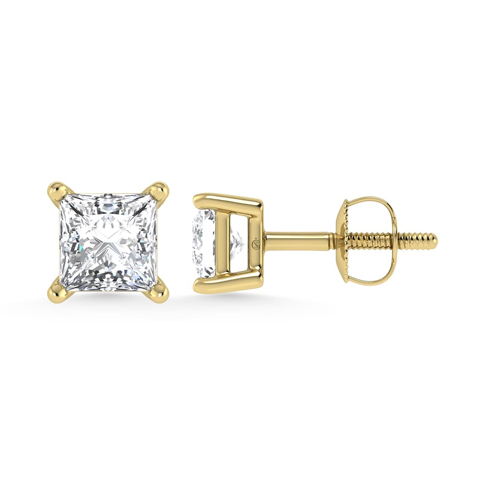 14K Yellow Gold Lab Grown Diamond 1/2 Ct.Tw.  CVD VS1+ G+ Princess Stud Earrings (Available in 0.50ctw to 4ctw)
