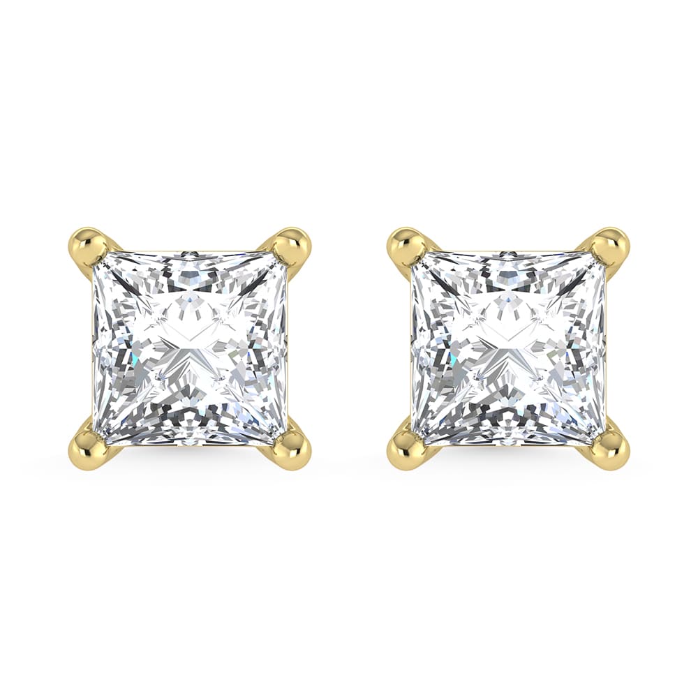 14K Yellow Gold Lab Grown Diamond 1/2 Ct.Tw.  CVD VS1+ G+ Princess Stud Earrings (Available in 0.50ctw to 4ctw)