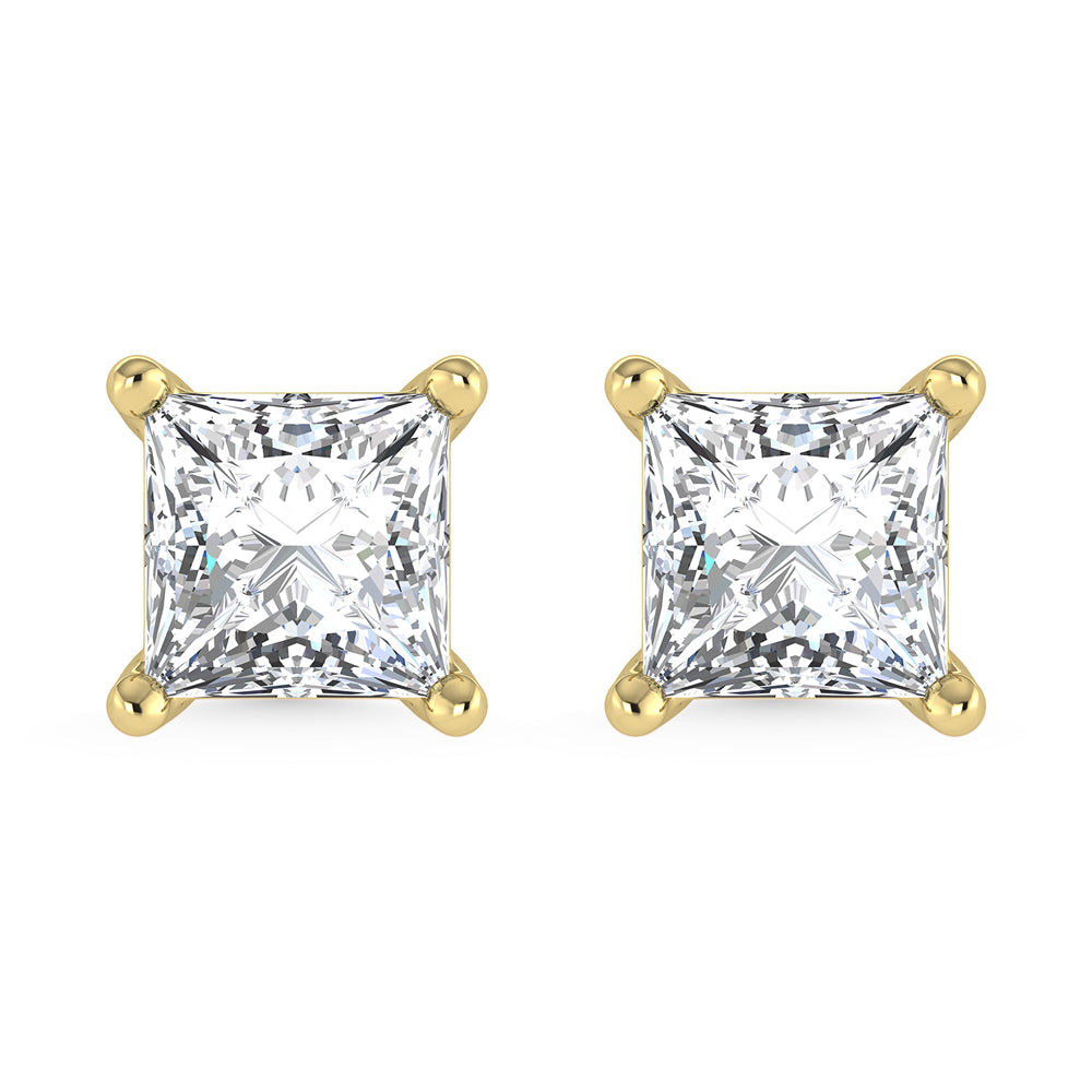 14K Yellow Gold Lab Grown Diamond 3/4 Ct.Tw.  CVD VS1+ G+ Princess Stud Earrings (Available in 0.50ctw to 4ctw)