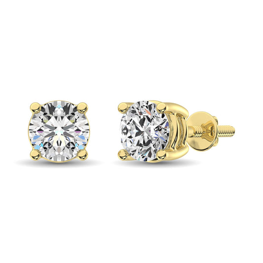 14K Yellow Gold Lab Grown Diamond 3 Ct.Tw. Non certified HPHT VS1+ G+ Solitaire Studs (Available in 0.50ctw to 4ctw)