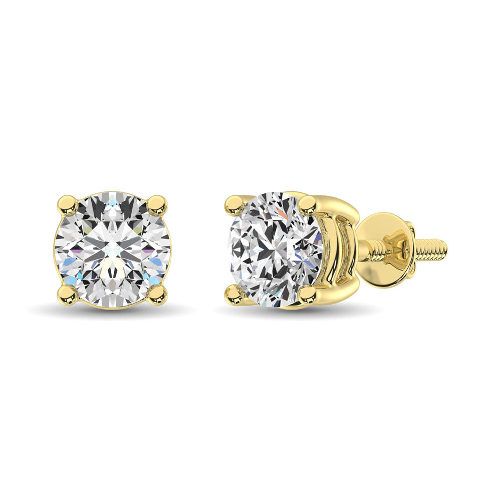 14K Yellow Gold Lab Grown Diamond 4 Ct.Tw. Non certified HPHT VS1+ G+ Solitaire Studs (Available in 0.50ctw to 4ctw)