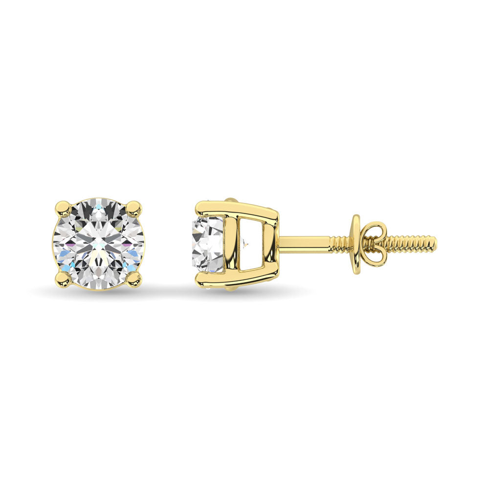 14K Yellow Gold Lab Grown Diamond 3/4 Ct.Tw. Non certified HPHT VS1+ G+ Solitaire Studs (Available in 0.50ctw to 4ctw)
