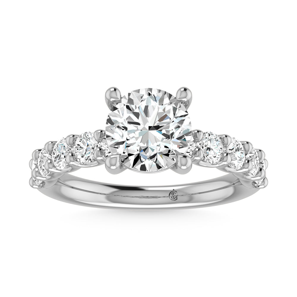 14K White Gold Lab Grown Diamond 3 1/5 Ct.Tw. Round Shape Halfway Engagement Ring (Center 2CT)