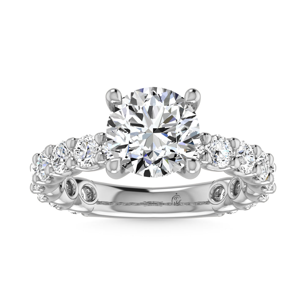 14K White Gold Lab Grown Diamond  3 1/3 Ct.Tw. Round Shape Three Forth Engagement Ring (Center  2CT)