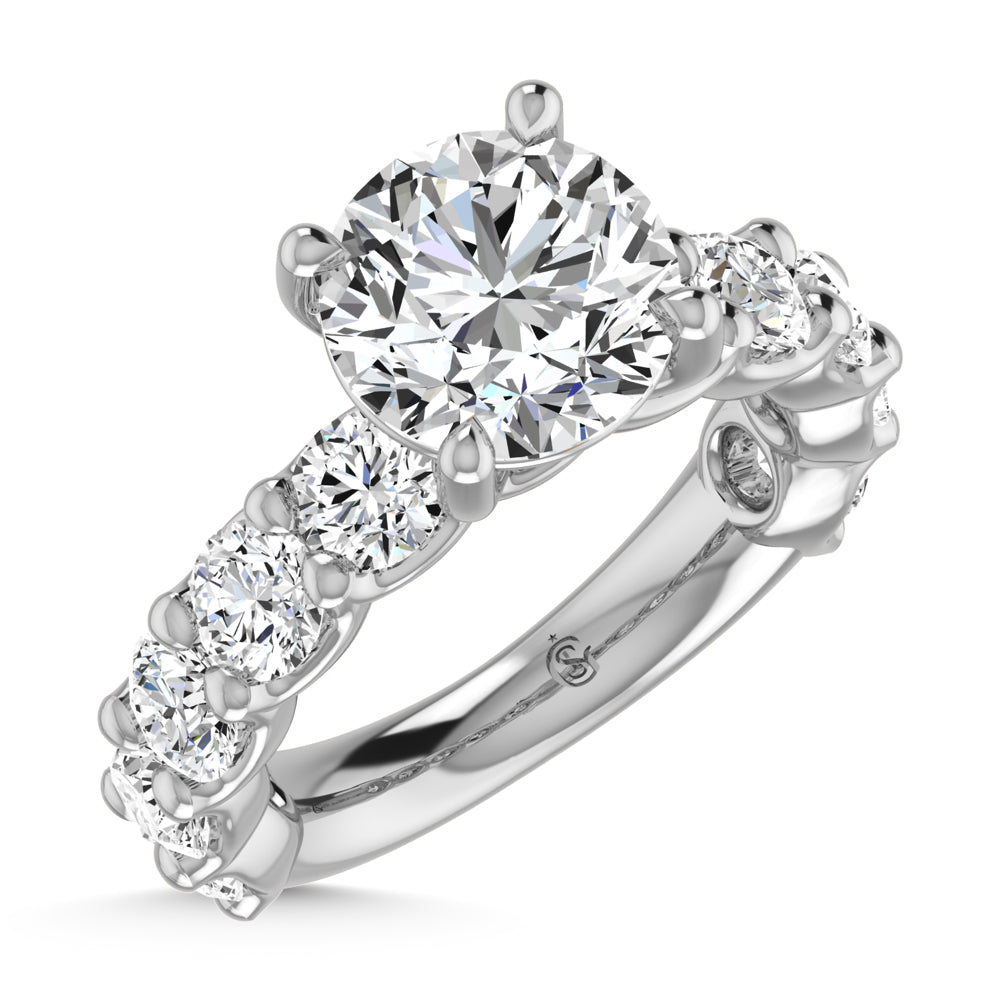 14K White Gold Lab Grown Diamond 9 1/3 Ct.Tw. Round Shape Three Forth Engagement Ring With Center 4 ctw
