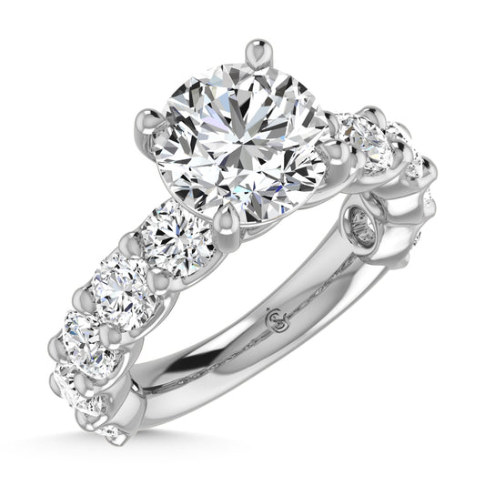 14K White Gold Lab Grown Diamond 9 1/3 Ct.Tw. Round Shape Three Forth Engagement Ring With Center 4 ctw