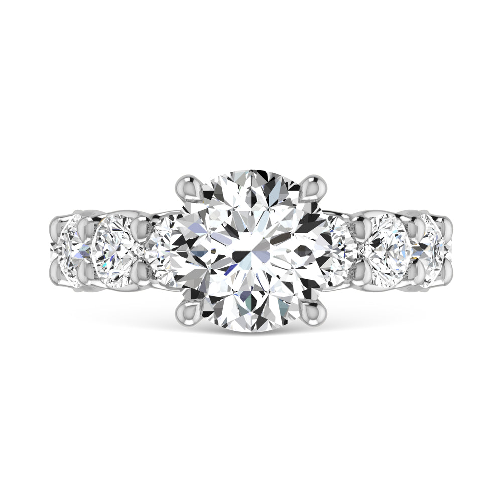 14K White Gold Lab Grown Diamond 9 1/3 Ct.Tw. Round Shape Three Forth Engagement Ring With Center 4 ctw