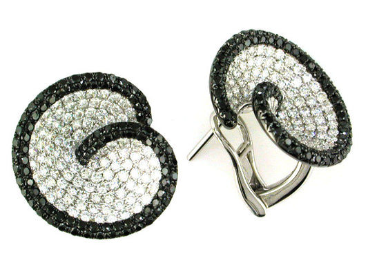 18K WHITE GOLD, DIAMOND, BLACK DIAMOND EARRINGS